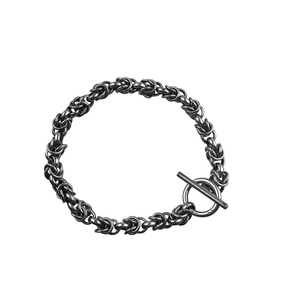 Byzantine Chain Sterling Silver Bracelet 7.25" Vintage Toggle Clasp